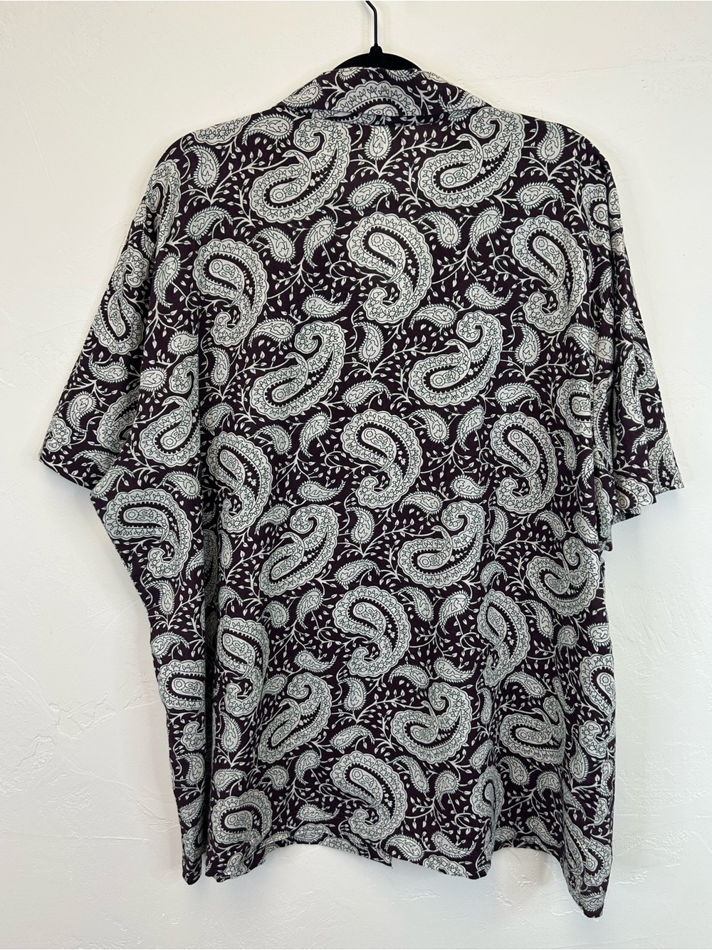 Paisley Short Sleeve Button Up Shirt Dark Plum Size XXL Lightweight Travel Boho - Picture 8 of 11